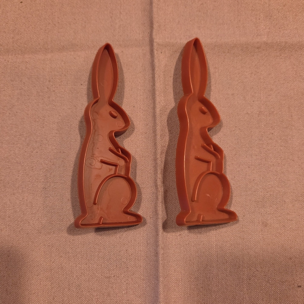 Lot of 2 Tupperware Red Plastic Bunny Rabbit Cookie Cutter w/Handle Vtg 1970's